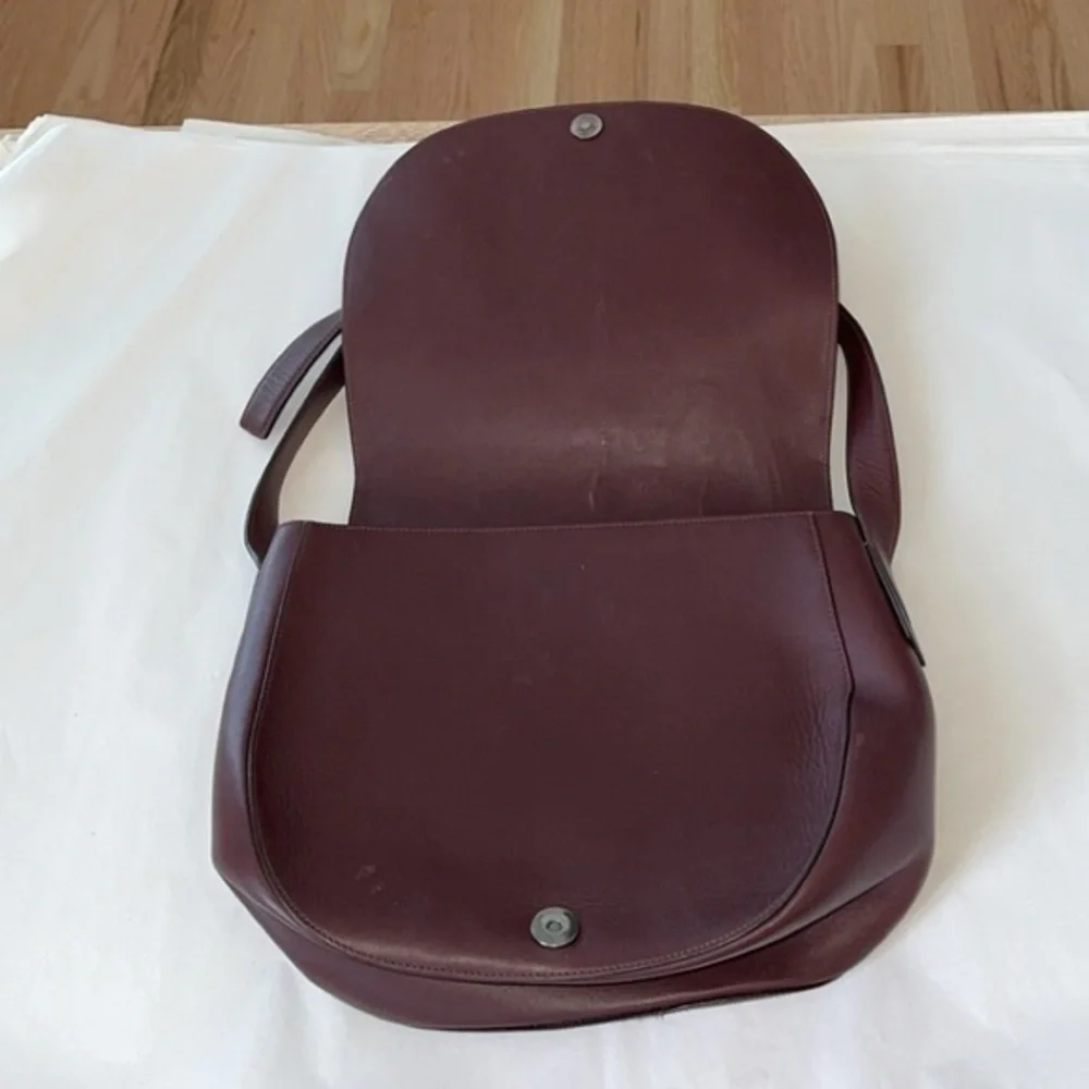Vince‎ Maroon Burgundy Calf Hair Leather Rounded Crossbody Saddle Bag